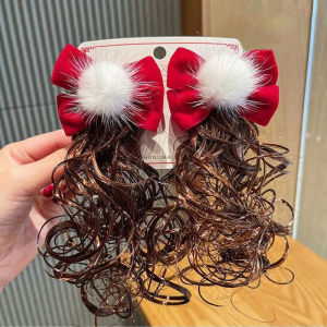 2-3 days Delivery Kids Girls Wig Hair Clips Chinese Style New Year Christmas Hairpin Bowknot Pearl Rhinestone Hairy Furry Balls Decor Barrettes