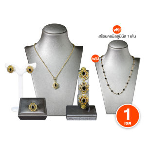 (พร้อมของแถม) ช่างทองไทย ชุดเครื่องประดับนิล เซตเครื่องประดับ นิลแท้ ล้อมเพชรสวิส