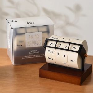 【SG Stock】Manual Wheel Perpetual Calendar with Wooden Base Timeless Desk Decor
