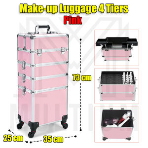 Make Up Luggage 4 Tiers - Pink  |Make up Organiser Bag  Cosmetics Technician Train Box Professional 3 in 1| Make Up Organiser| Luggage| Make Up Organiser| Make Up Storage Box| Make Up Storage| Make Up Storage Travel Cosmetic|