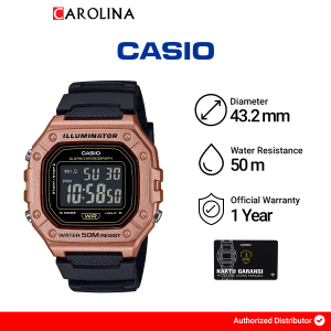 Jam Tangan Pria Casio Sporty W-218HM-5B Rosegold Dial Black Rubber Band