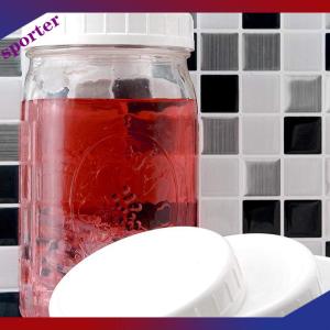 Sporter ฝาปิดขวดน้ำดื่มบรรจุกระป๋องเมสันสีขาวขนาด70มม. 86มม. ฝาปิดพลาสติกเส้นผ่านศูนย์กลางด้านในฝาปิดแบบไม่มีโครงสำหรับเปลี่ยนขนาด10ชิ้น