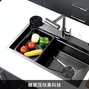 Thickened Natural Color Honeycomb Kitchen Sink Large Single Bowl Thickened Stainless Steel Kitchen Vegetable Washing Basin Countertop Middle Bottom Basin