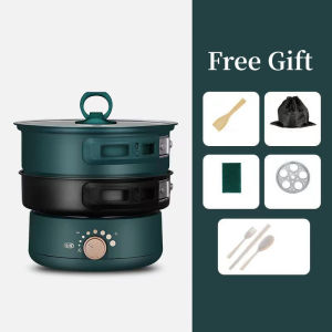 [SG Ready Stock]Portable Electric Cooker Detachable Multifunctional Cooking Pot All-in-One for Frying Boiling Steaming Grilling Mini Electric Pot for Dorm Travel Outdoor