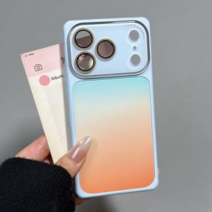 Simple Rectangle Gradient Hit Color Phone Case For iPhone 17 16 15 14 13 ProMax Crystal Lens Protect Matte Backpanel Cover Funda