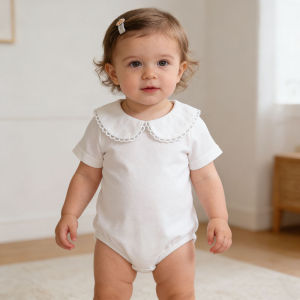 0-24M Summer Girls White Short Sleeve Jumpsuit Clothes Newborn Kids Baby Girls Doll Collar Solid Clothes Cotton Kids Romper2026
