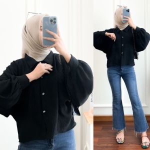 Blouse Wanita Lengan Panjang Blouse Crinkle | Kemeja Wanita Casual Kekinian | Atasan Wanita Remaja Dewasa