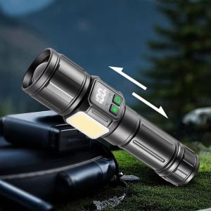 GOXBERK 2000 Lumens LED Rechargeable Flashlight Zoomable Function 30W Power Handheld Flashlight Multi-functional Waterproof COB Light Flashlight Home Use
