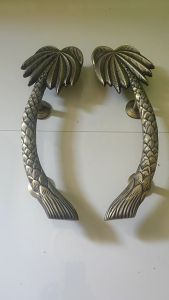 Handle Pintu Rumah Kuningan Motif Pohon Palem Antik 40 cm 2 pcs