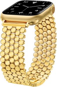 JR.DM Gold Bands Compatible with Watch 38mm 40mm 41mm 42mm(S10/11) for Women Dressy Designer Metal Honeycomb Luxury Elegant Strap Replacement for iWatch Series 11/10/9/8/7/SE/6/5/4/3/2/1