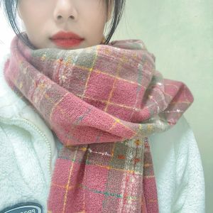 THANKSKY Tua rua Khăn len kẻ sọc Mohair Đồ nhồi bông Khăn choàng dài Cổ điển Màu sắc đồng nhất Khăn choàng cashmere mùa đông Phụ nữ/Nam giới