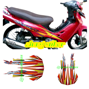 STIKER STRIPING LIS LES BODY MOTOR SUZUKI SHOGUN 110R TAHUN 2001 WARNA MERAH 1SET STANDAR