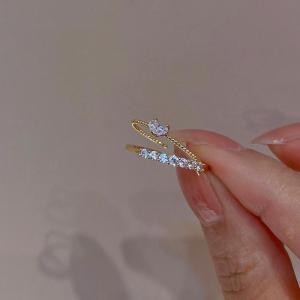 1Pair Couple Ring Adjustable Rings Korean Style Simple Fashion Zircon Couple Adjustable Open Rings with Diamond Inlay Costume Jewelry