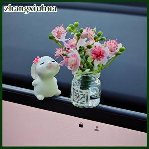 zhangxiuhua 1 Set New Car Healing Doll Ornaments Cute Mini Vase And Rabbit Car Center Console Window Decoration