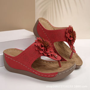 2025 Summer New Large Size Floral Wedge Open-Toe Outdoor WomenS Sandals