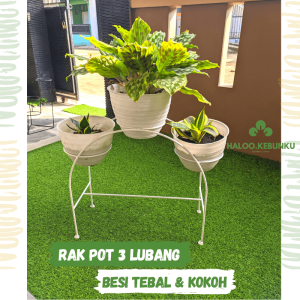 KEBUNKU Rak Tanaman Hias Lubang 3 Standing Pot Bunga Besi Susun Bertingkat