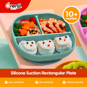 Orenji Silicone Suction Rectangular Plate - Mint Green Infants Toddlers Baby Feeding Plate Non-Slip BPA-Free