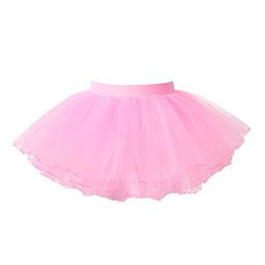 Kids Girls Dance Clothing Elastic Waistband Tutu Mesh Skirt Solid Color Four Layer Dance Skirt