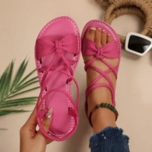 Free Shipping Plus-Size 43 One-Strap Sandals With A Bow Detail Featuring A Hollow Design 2026 Summer Collection Criss-Cross Straps Open-Toe WomenS Shoes For Outdoor Wear