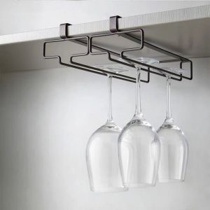 GIGBM Lightweight Goblet Storage Shelf Two rows Durable Wine Glass Hanging Rack Display Rack Rustproof Kitchen Storage Shelf Cabinet Storage