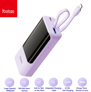Original YOOBAO LS10-L PD22.5W Fast Charge Built-in Lightning Cable Portable 10000mah Power Bank