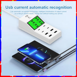 Dynamic LCD Display Multi-Port USB Charger Digital Display Fast Charging USB Type-C Multi-Port Charger Head 4 USB + 4 Type-C Port Output Universal Fast Charge