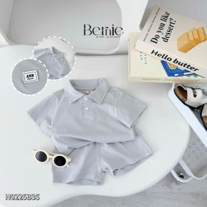 Set bộ polo cotton bé trai áo thun tay ngắn đính tag logo kèm quần short 1 đến 7tuổi BERNIE H0225B35