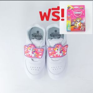 รองเท้าผ้าใบเด็กหญิงแบบติด [ฟรีสีมาสเตอร์อาร์ทสั้น] GG Unicorn มีไฟกระพริบ แถมสี 1 กล่อง