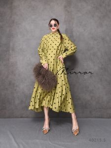 🔖Mirrorsister 40215.5 เดรสแขนยาวลายจุด คอปิด ด้านหลังมีเชือกให้ผูกโบว์ทรงหลวม เนื้อผ้าดีใส่สบายสวยพริ้วๆ