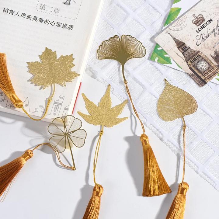 DUKEEN Creative Retro Golden Hollow Leaves Design Metal Bookmark for ...