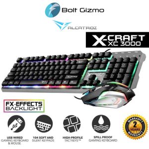 Alcatroz X-Craft XC3000 Spill Proof Gaming Keyboard 9 Backlight Effect | Gaming Mouse 7 Color FX Light Effect PC Cpu