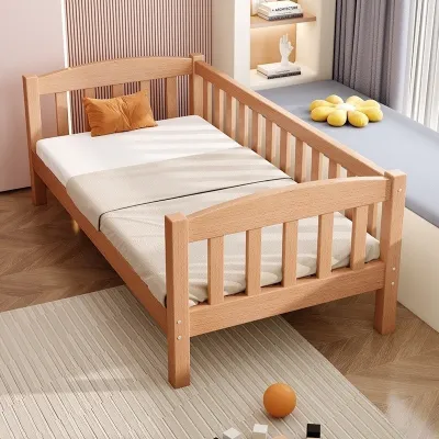 Beech Wood Childrens Bed with Guardrail Small Toddler Bed Durable and Practical Side Bed Widened and Spliced Large Bed