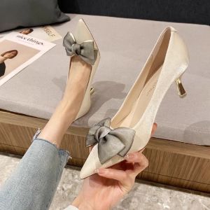 Free Shipping Stiletto Heels With A Bow WomenS High Heels 2026 Spring New Collection Elegant And Graceful Wedding Shoes Kitten Heels WomenS Flats