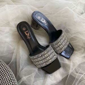 DS 558-27 GLOSSY w/ RHINESTONES STRAP CLEAR HEELS FOR WOMEN