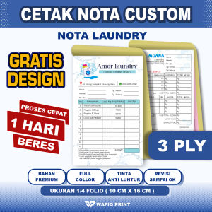 nota laundry  3 ply custom nama sendiri gratis design ukuran 1/4 folio full warna cetak kwitansi