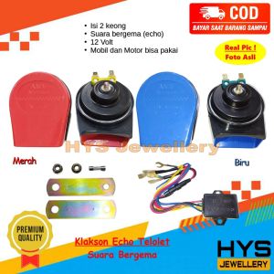 [COD] Klakson Telolet ECHO 18+3 Suara - UNIVERSAL SEMUA MOTOR dan MOBIL 12 VOLT - MERAH dan BIRU