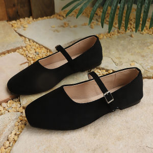 Free Shipping Plus-Size WomenS Suede Flats 2026 New Style Shallow Toe Square Toe Single-Strap Wedge Heel Ballet Flats