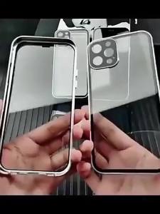 360°Full Protection Metal Magnetic Double Sided Glass Snap Lock Case For  15 Pro Max 14 12 11 13 Pro Max Plus Bumper Cover