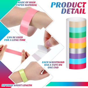 100PCS Waterproof Disposable Wrist Bands Adhesive Colorful Party Wristband Tyvek Paper Wrist Bands