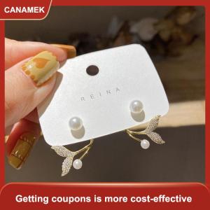 【CANAMEK】 Khuyên tai nụ hàng mới về Trang sức thời trang kim loại đuôi cá Hoa ngọc trai cổ điển xuân hè Dễ thương thanh lịch cho nữ
