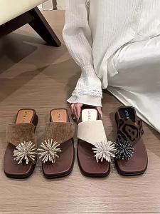 [Free Shipping] Sparkling Rhinestone Platform Wedge Sandals For Women 2026 Summer New Style Height-Increasing Non-Slip Slip-On Toe Sandals