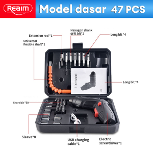 REAIM Obeng Listrik Mini Tanpa Kabel - Portable & Ringan Set Lengkap untuk Perbaikan Elektronik & DIY