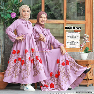 Gamis Couple Ibu dan Anak Terbaru Baju Lebaran Long Dress Mom Kids Crinkle Airflow Embroidery Terkini