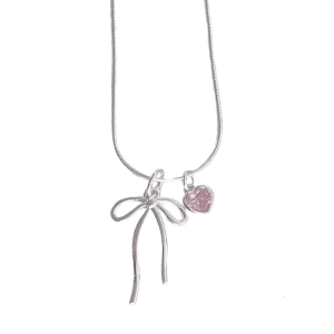 Delicate Heart Bowknot Necklace Craft from Sturdy Alloy Materials for Elegant Look Styles Casual Wear Stylish Outfits