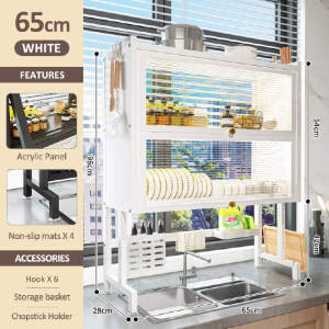Kitchen Metal Dish Cabinet Rack Dustproof Sink Rack With Cabinet Door stainless steel Metal Dish Cabinet Rack With Cabinet Door Multi-functional Plate Drying Storage Kitchen Organizer