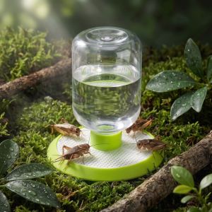 DJDK Round Base Insect Water Dispenser Clear Bottle Reservoir Perforated Base Insect Waterer Compact Detachable Habitat Insect Water Feeder Terrariums