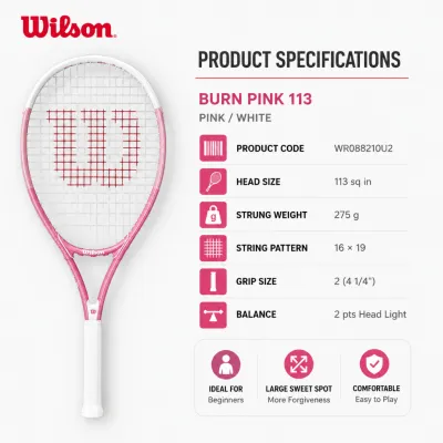Online Exclusive | Wilson BURN PINK 113 Recreational Tennis Racket Oversize Beginner Lightweight (Strung) WR088210U2