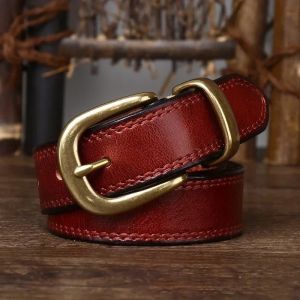 2.8 CM Pure Cowhide Genuine Leather Ladies High Quality Jeans Brass Buckle Belts Cowboy Fashion Designer Belts for Women luxury2026