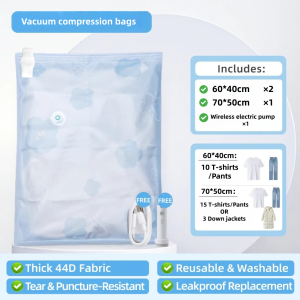 Vacuum Bag Thicken Resealable Travel Extra Thick 真空压缩袋 Clothes Organization Vacuum Bag 44D Oxford Fabric With Electric Pump