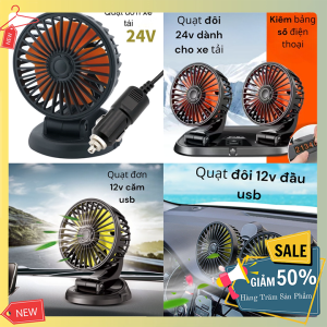 Quạt mini ô tô xoay 360 độ quạt xe tải cắm đầu cắm tẩu 24v